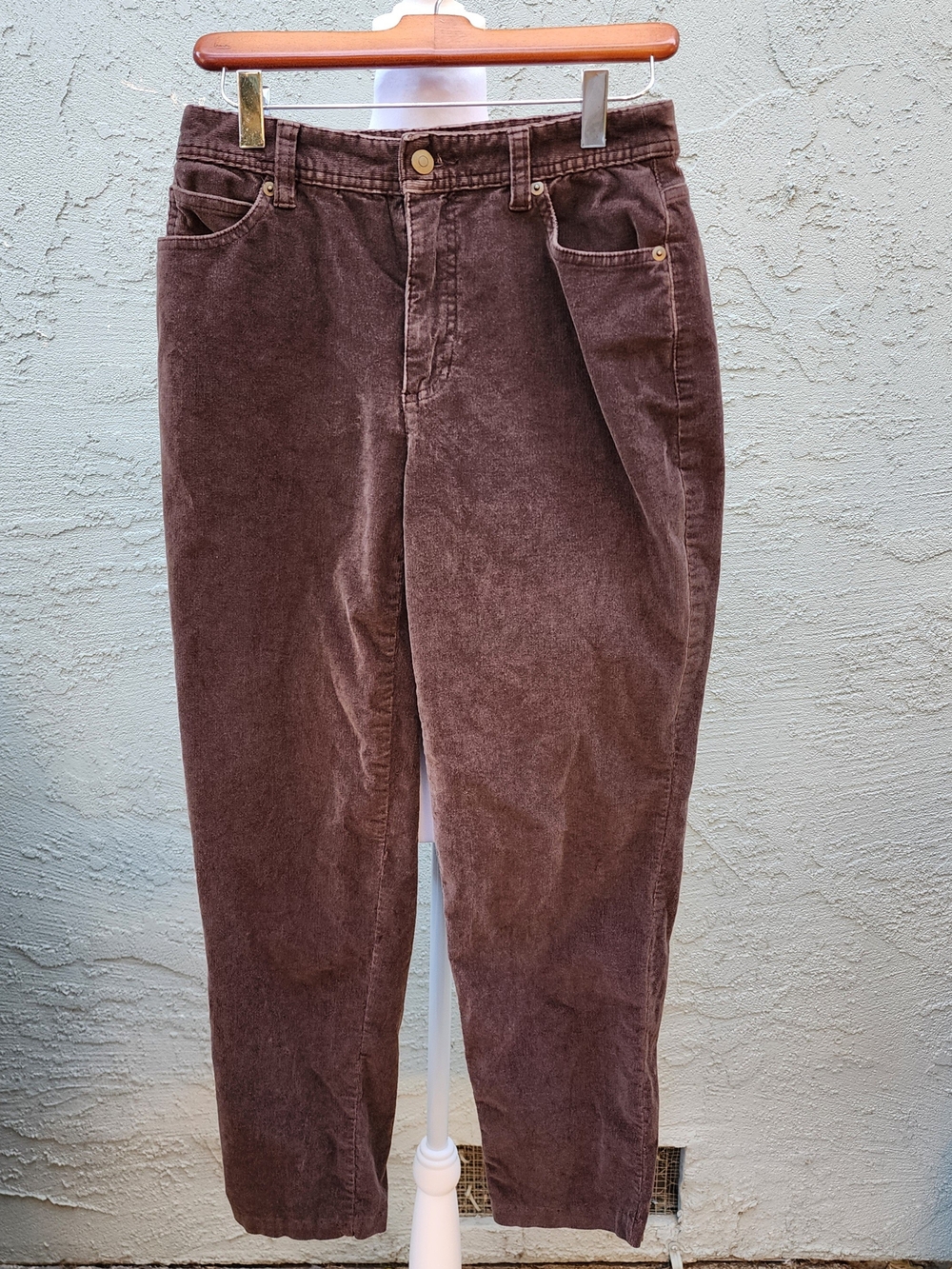 Style & Co Brown Corduroy Pants High Rise Tapered Leg Mom Jeans Trouser (4)